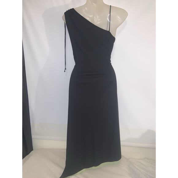 Express vintage midi Black & Green dress with asymetrical hemline Size 11/12 - Picture 3 of 6